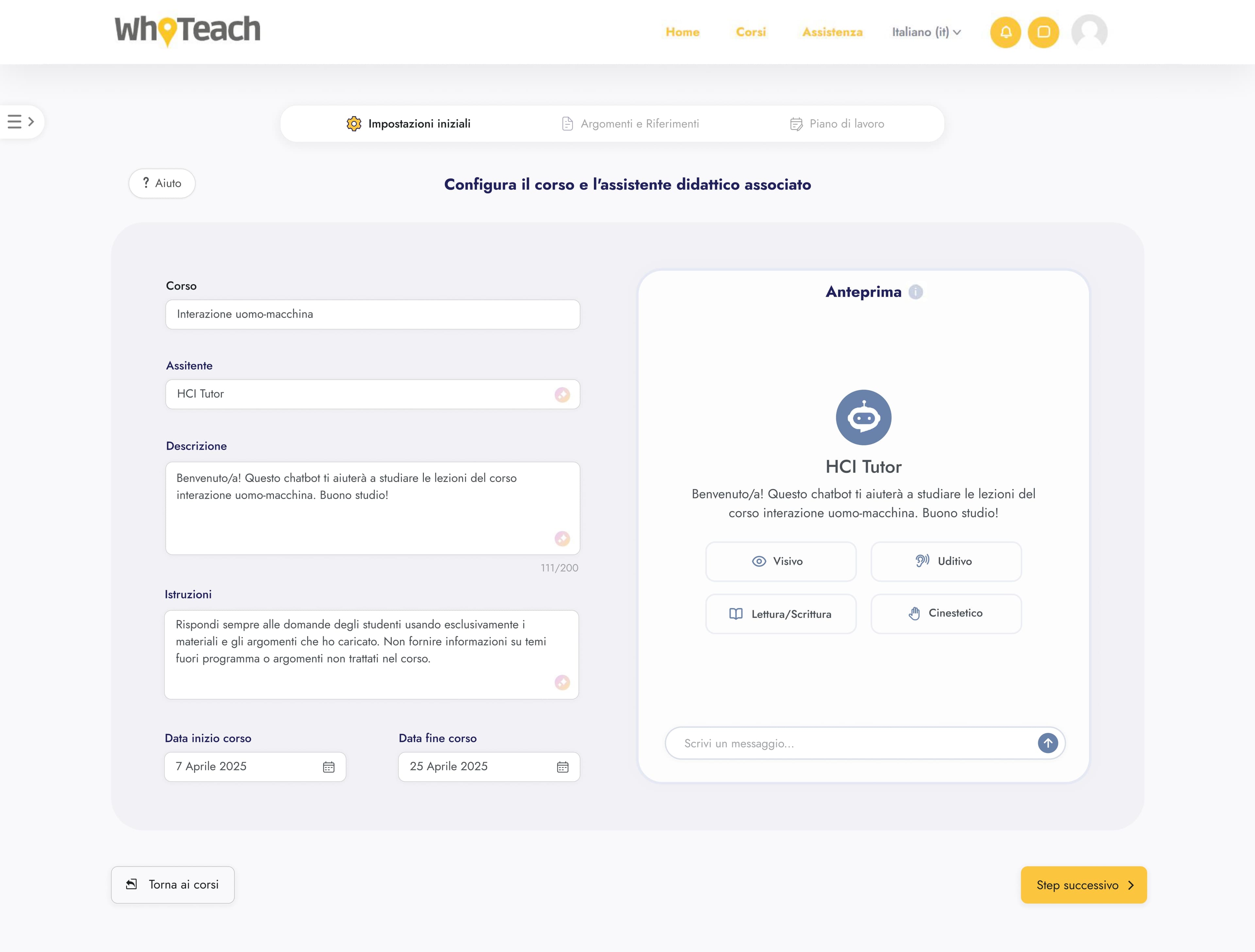Configurazione chatbot